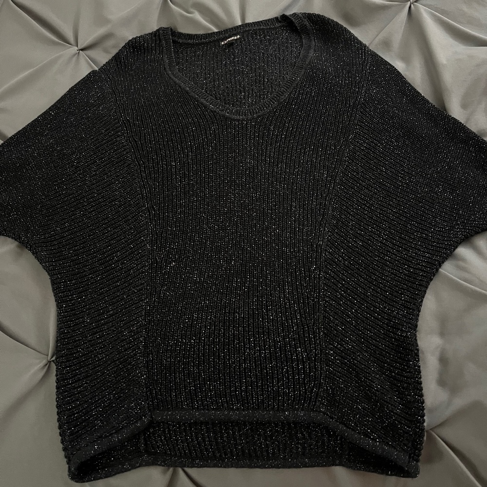 Express Sweater Oversized Deep Neck Black With Silver Sparkles